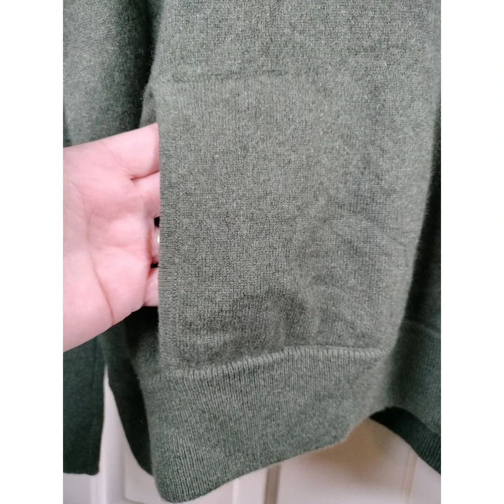J. Crew Collection Italian Cashmere V-Neck Sweater XL Green Kangaroo Pocket Pouc